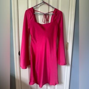 Dee Elly Pink Satin Cowl Back Mini Dress